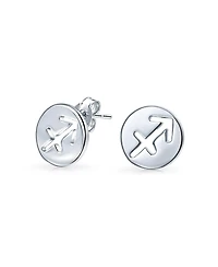 Bling Jewelry Mini Dainty Circle Celestial 12 Constellation Tiny Astrology Horoscope Zodiac Stud Earrings .925 Sterling Silver 12 Birthday Months