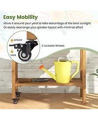 Skonyon Wooden Rolling Raised Garden Bed with Trellis and Storage Shelf