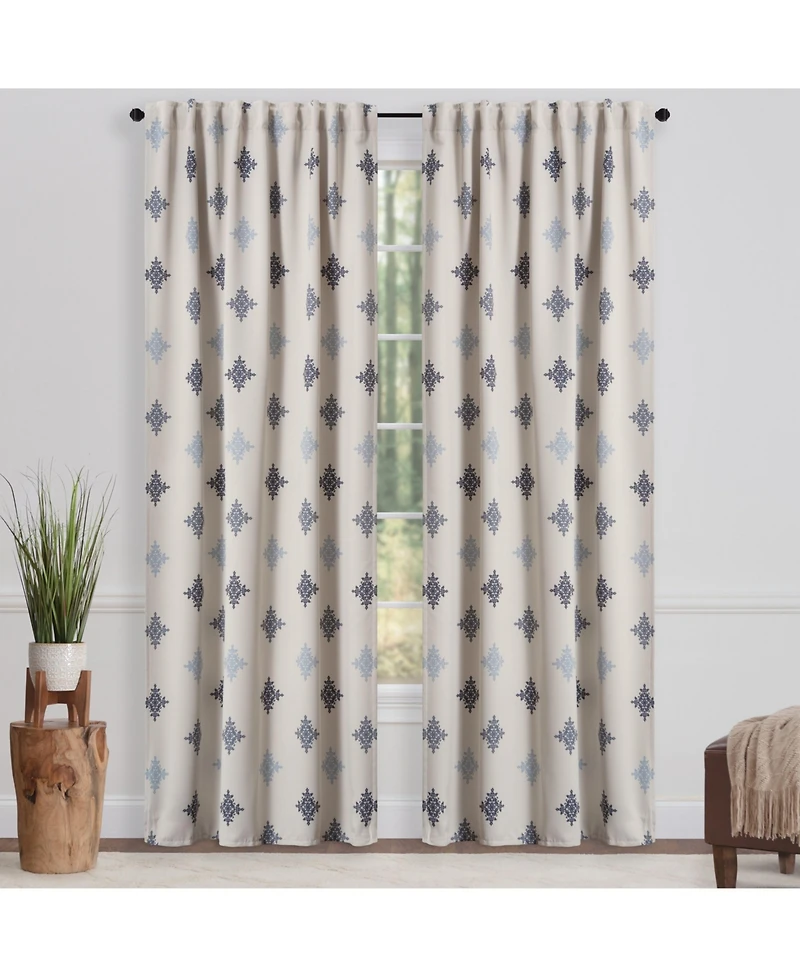 Chanasya Premium 2-Panel Ornamental Damask Room Darkening Curtains - 3-in-1 Back Tab, Rod Pocket, Ring Tab - for Windows Living Room Bedroom