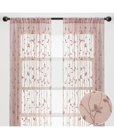 Chanasya Premium Embroidered Vine Curtains - Sheer Curtains for Living Room, Bedroom, Kitchen - 52" x 84" - White, 2 Panels