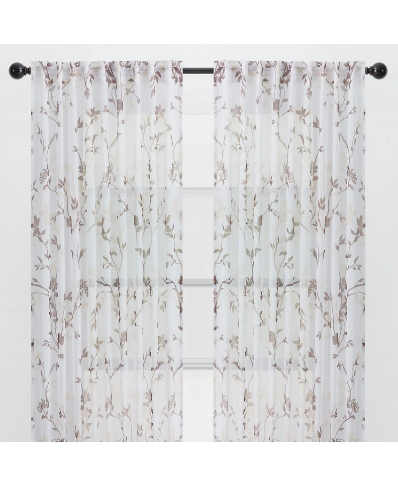 Chanasya Premium 2-Panel Floral Textured Sheer Curtain Panels - 3-in-1 Back Tab, Rod Pocket