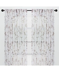 Chanasya Premium 2-Panel Floral Textured Sheer Curtain Panels - 3-in-1 Back Tab, Rod Pocket