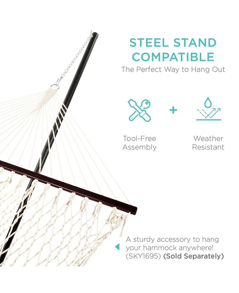 Best Choice Products 2-Person Woven Cotton Rope Double Hammock for Backyard w/ Spreader Bars, Carrying Case