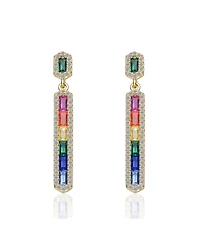 Sterling Silver 14K Gold Plated Multi-Colored Cubic Zirconia Linear Dangle Earrings