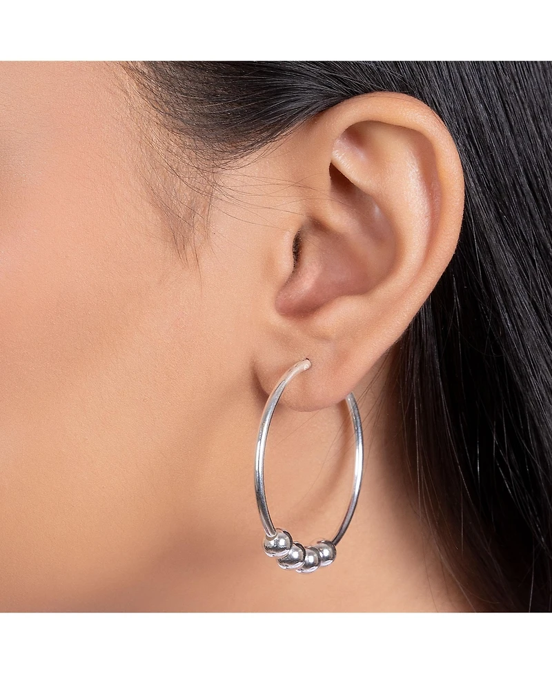 Bling Jewelry Balinese Tribal Ball Bead Hoop Huggie Earrings Bohemian Boho Style Sterling Silver