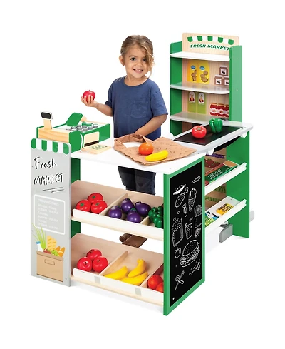 Best Choice Products Kids Pretend Play Grocery Store Wooden Supermarket Set w/ Chalkboard, Cash Register