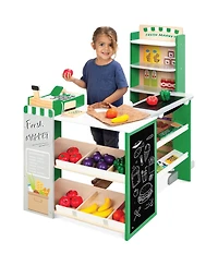 Best Choice Products Kids Pretend Play Grocery Store Wooden Supermarket Set w/ Chalkboard, Cash Register