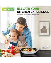 NutriChef 12'' Stir Fry Pan with Glass Lid - Triply Stainless Steel Cookware, Dakin Etching Non-Stick Coating Inside and Outside