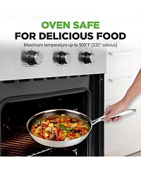 NutriChef 12'' Stir Fry Pan with Glass Lid - Triply Stainless Steel Cookware, Dakin Etching Non-Stick Coating Inside and Outside