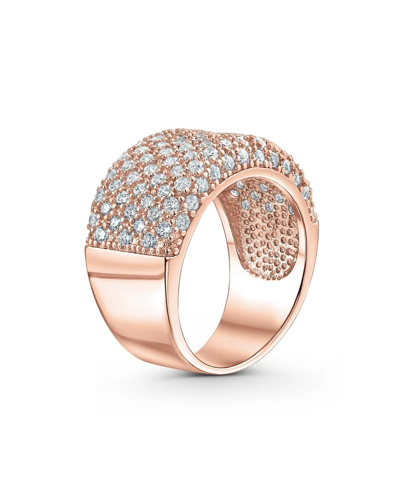 Bling Jewelry Micro Pave Cubic Zirconia Cocktail Wide Cz Statement 1/2 Eternity Band Ring Rose Gold Plated .925 Sterling Silver