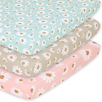 The Peanutshell Daisy Dreams 3-Pack Fitted Playard Sheets