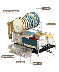 Skonyon 2-Tier Detachable Stainless Steel Dish Drying Rack with Cutlery Box and Cup Holder