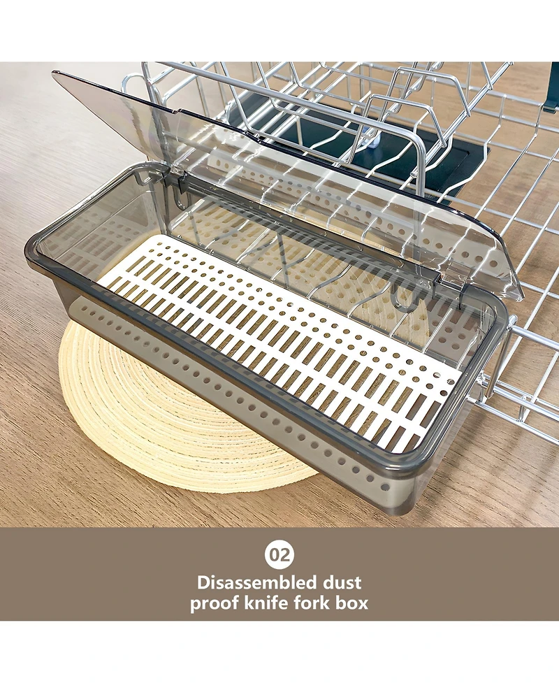 Skonyon 2-Tier Detachable Stainless Steel Dish Drying Rack with Cutlery Box and Cup Holder