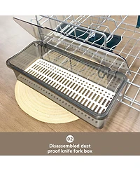 Skonyon 2-Tier Detachable Stainless Steel Dish Drying Rack with Cutlery Box and Cup Holder