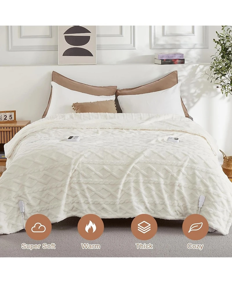 Caromio Queen Size Tufted Sherpa Electric Heated Blanket with Dual Control, 84" x 90"