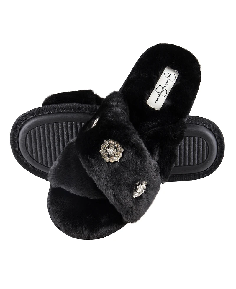Jessica Simpson Women's Embellished Cross Band Slide Slippers