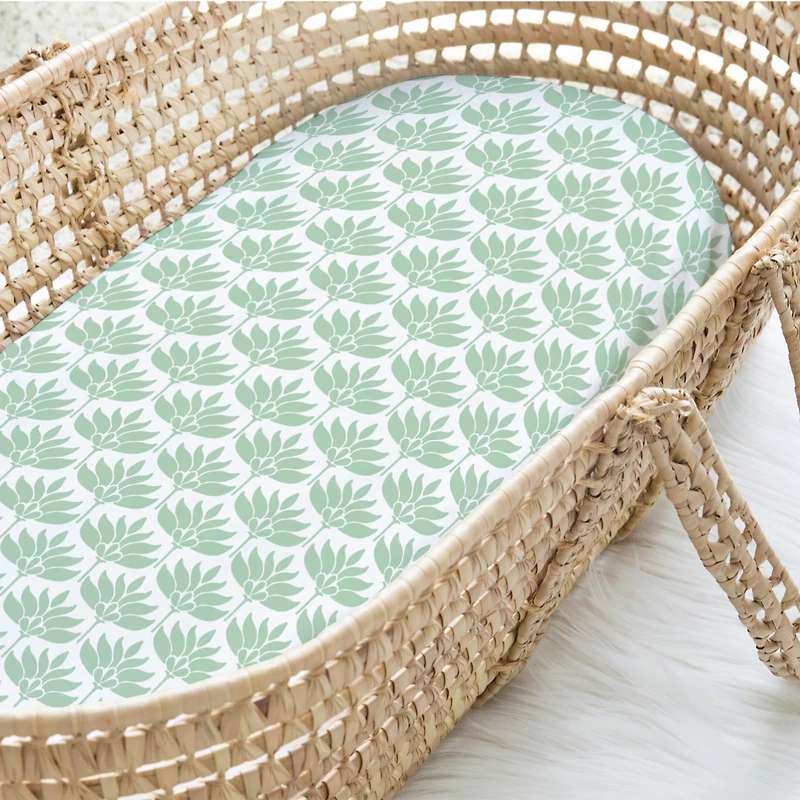The Peanutshell Botanical Elephant Bassinet Sheets for Newborn Baby Girl, 4 Pack Set