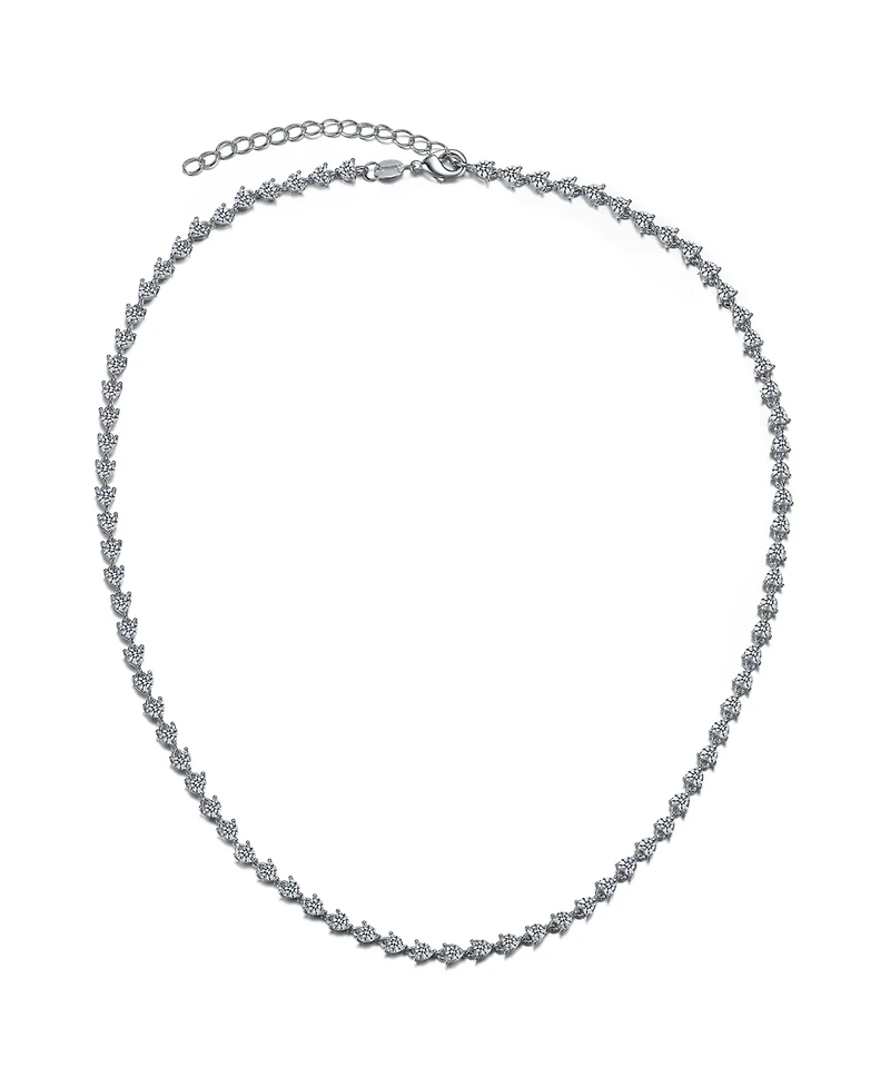 White Gold Plated with Clear Cubic Zirconia Heart Tennis Necklace