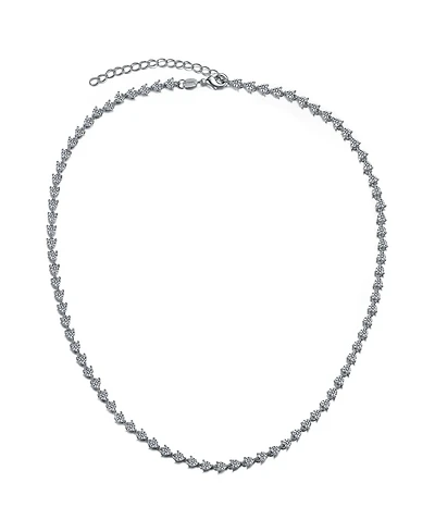 White Gold Plated with Clear Cubic Zirconia Heart Tennis Necklace