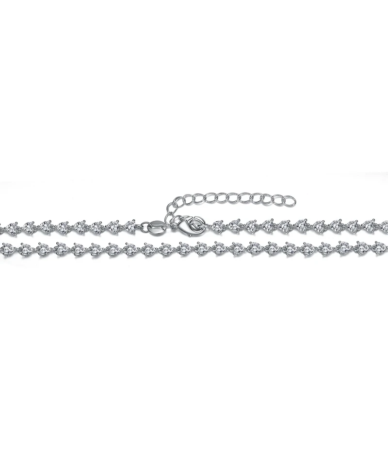 White Gold Plated with Clear Cubic Zirconia Heart Tennis Necklace