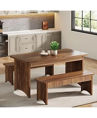Tribesigns 3-Piece Dining Table Set, 55" Dining Room Table with 2 Benches for 4-6 People, Farmhouse Rectangular Dining Room Table Set