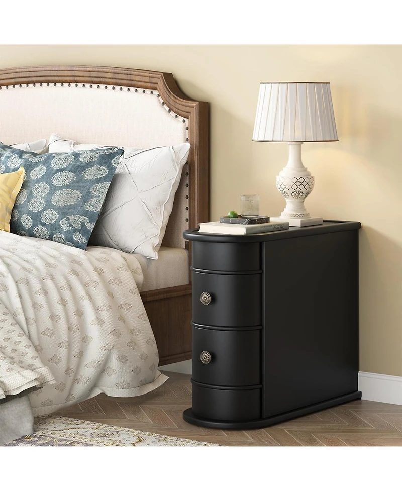 Tribesigns End Table with 2 Drawers, Sofa Side Storage, No Assembly Required, Closed Back, Slim Nightstand Vintage Wood Bedside