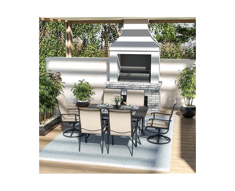 Grey 5-Piece Metal Outdoor Patio Dining Set with 4 Text Ilene Chairs and Square Table