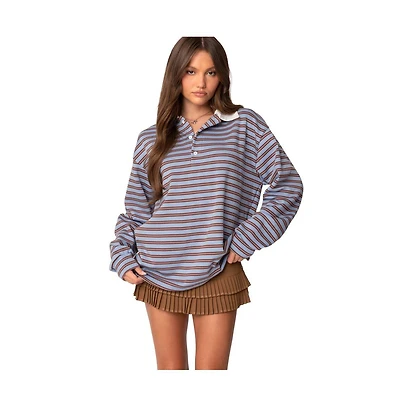 Edikted Womens Stripey Oversized Collared Shirt