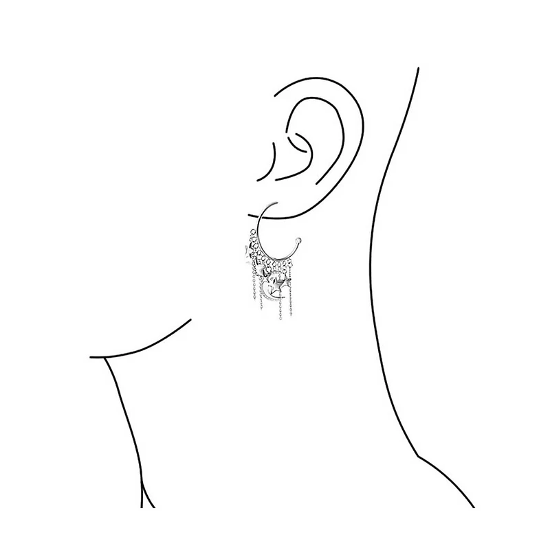 Bling Jewelry Trendy Moon Stars Dangling Charm Crescent Large Hoop Stud Earrings