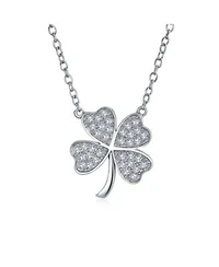 Bling Jewelry Celtic Shamrock Pave Cz Cubic Zirconia Lucky Charm Four Leaf Clover Pendant Necklace Rose Gold Plated .925 Sterling Silver