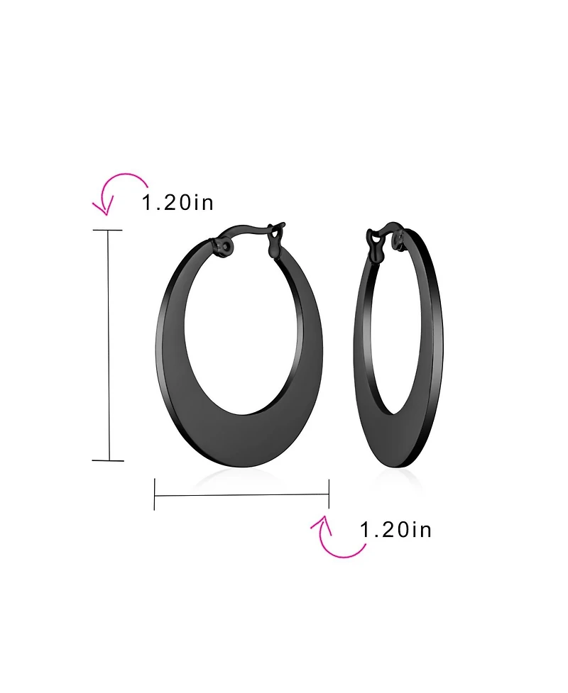 Bling Jewelry Geometric Fashion Big Flat Oval Hoop Earrings Black Ip Or Rose Gold Plated Stainless Steel 1.25 Inch Diameter