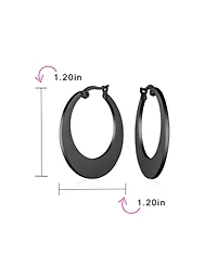 Bling Jewelry Geometric Fashion Big Flat Oval Hoop Earrings Black Ip Or Rose Gold Plated Stainless Steel 1.25 Inch Diameter