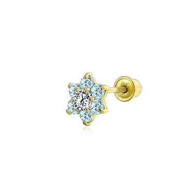 Bling Jewelry Tiny Aqua Blue Cubic Zirconia Flower Helix Cartilage Ear Lobe Piercing Daith Cz 1 Piece Stud Earring For Women 14K Gold Screw back