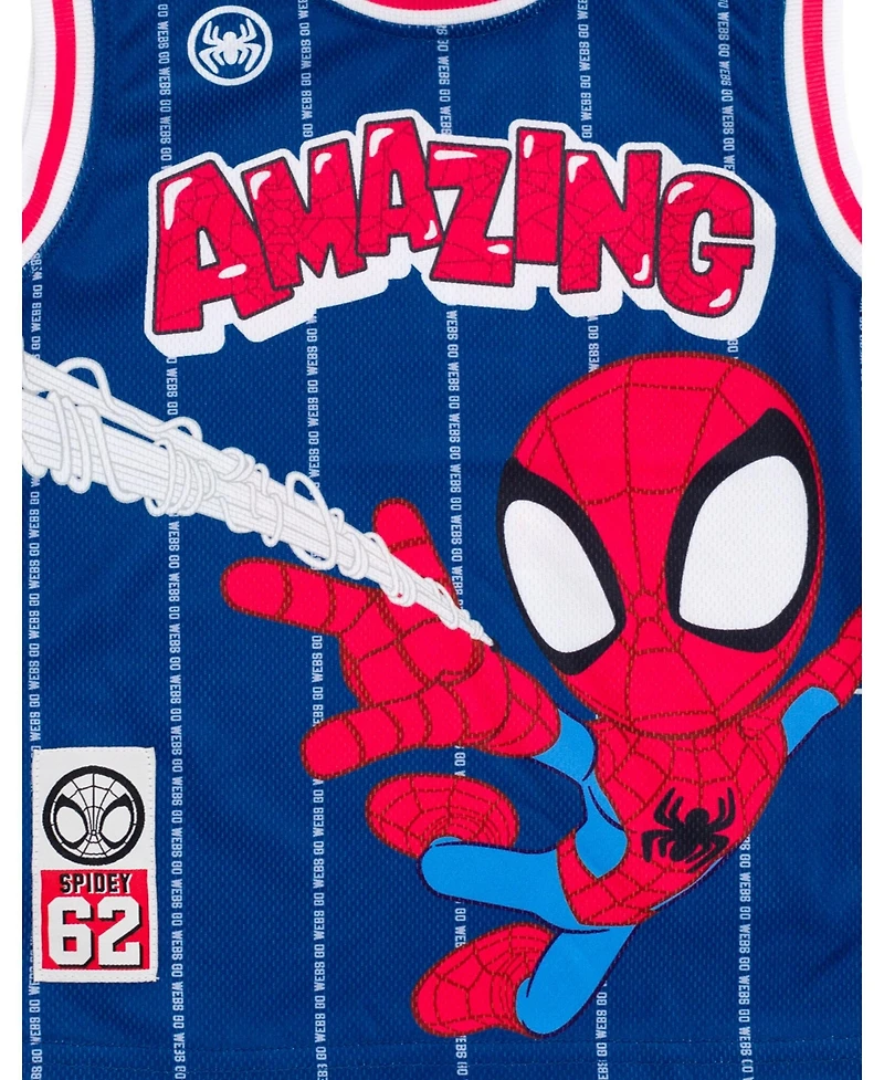 Marvel Boys Spider-Man Miles Morales Mesh Jersey Tank Top Shirt and Basketball Shorts to