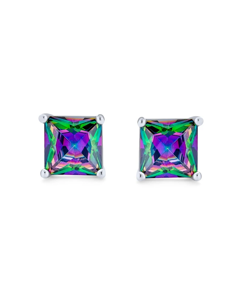 Bling Jewelry Square Black Mystic Rainbow Cz Stud Earrings .925 Sterling Silver Screw Back