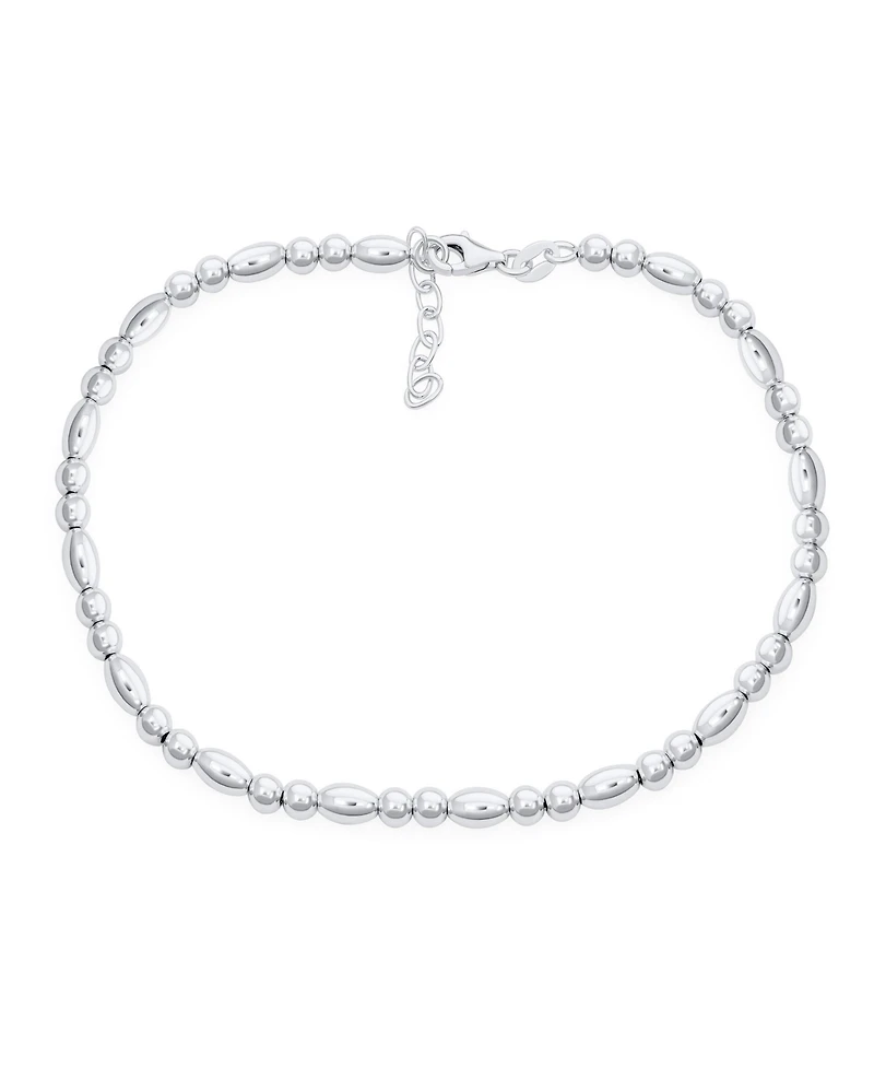 Bling Jewelry Simple Alternating Round And Oval .925 Sterling Silver Small 3 Ball Beads Anklet Strand Ankle Bracelet 9-10 Inch Adjustable