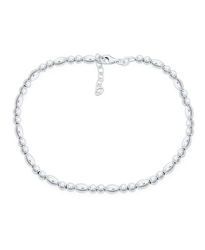 Bling Jewelry Simple Alternating Round And Oval .925 Sterling Silver Small 3 Ball Beads Anklet Strand Ankle Bracelet 9-10 Inch Adjustable