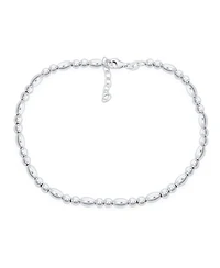 Bling Jewelry Simple Alternating Round And Oval .925 Sterling Silver Small 3 Ball Beads Anklet Strand Ankle Bracelet 9-10 Inch Adjustable