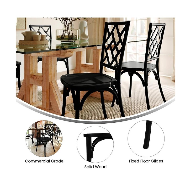 Merrick Lane Mara Set Of 2 Solid Wood Dining Chairs With Stackable Design, Ornate Seat Back Accenting, And Elegant Finish
