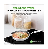 NutriChef 10'' Stir Fry Pan with Glass Lid - Triply Stainless Steel Cookware, Dakin Etching Non-Stick Coating Inside and Outside