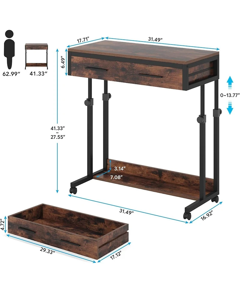 Tribesigns Portable Desk with Drawers, Mobile Laptop Wheels, Couch Sofa Side Table Bed Desk, Small Standing for Home Office