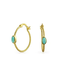 Bling Jewelry Twisted Cable Hoop Huggie Earrings Stabilized Turquoise Gold Plated Sterling Silver