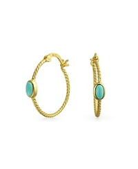 Bling Jewelry Twisted Cable Hoop Huggie Earrings Stabilized Turquoise Gold Plated Sterling Silver