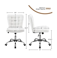 Yaheetech Modern Tufted Armless Desk Chair with Chrome-finish Metal Base, Rolling Wheels, Adjustable Seat Heigh