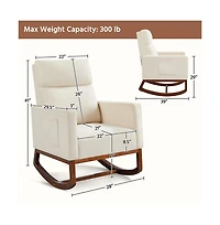 Yaheetech Fabric Upholstered High Back Rocking Chair with Solid Wood Legs, Side Pockets