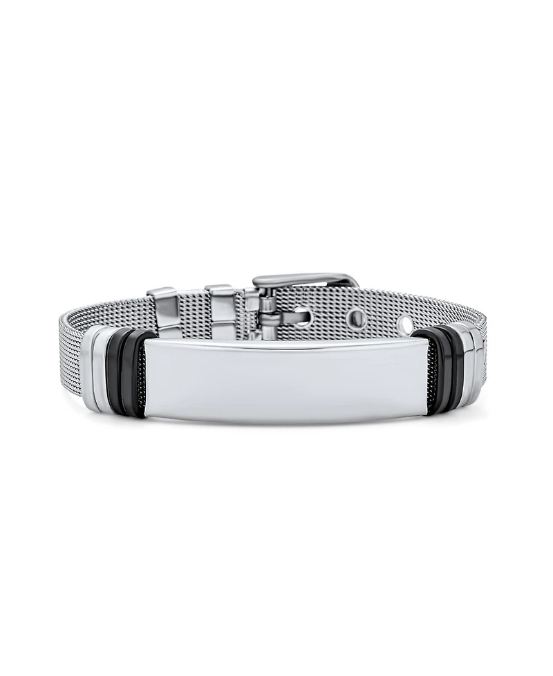 Bling Jewelry Identification Name Tag Bracelet Wrist Band Belt Buckle Mesh Bracelet Stainless Steel Adjustable