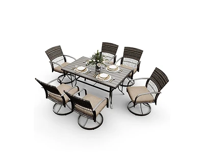 Pamapic 5-Piece Patio Outdoor Dining Set with Square Table and Rattan Swivel Chairs Green Cushion