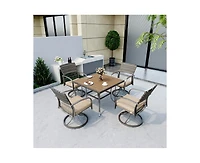 Pamapic 5-Piece Patio Outdoor Dining Set with Square Table and Rattan Swivel Chairs Green Cushion