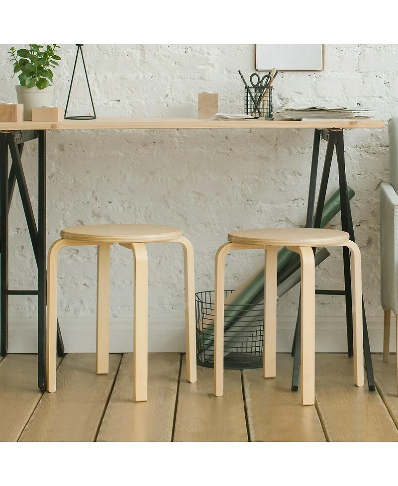 Gymax Set of 4 18'' Stacking Stool Round Dining Chair Backless Wood Home Decor