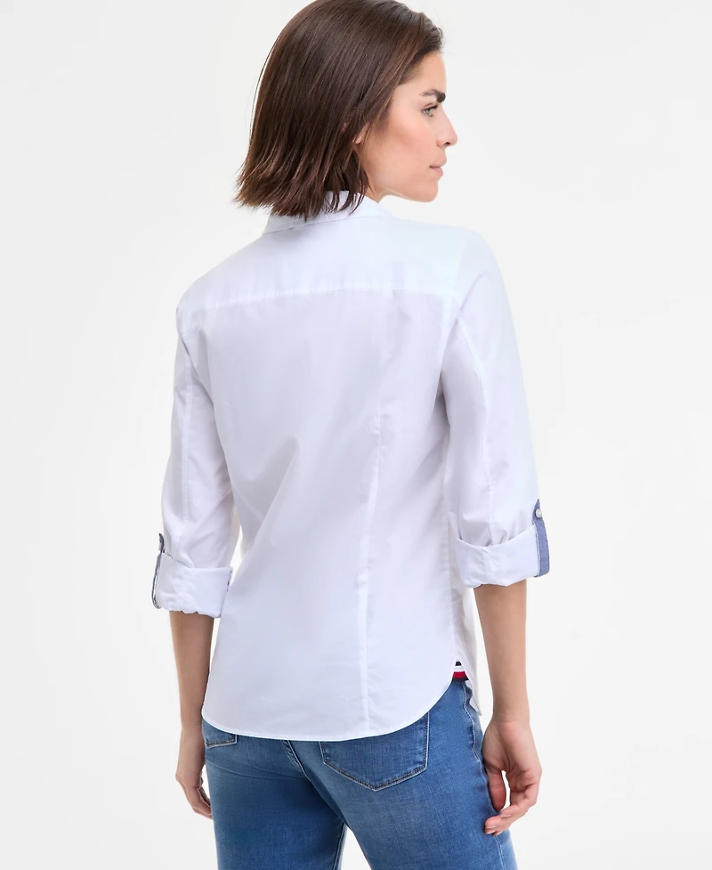 Tommy Hilfiger Women's Cotton Roll-Tab Button-Up Shirt